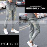2017 Summer Latest Design Mid Waist Straight Leg Casual Wash Denim Pants for Men thumbnail-4