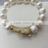 9-10mm AAA White Nearly Round Freshwater Pearl Bracelet thumbnail-3