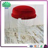 Portable Acrylic Red Cushion Kids Stool Reading Room Plexiglass Legs Stool Round Ottomans For Home thumbnail-3