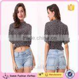 2015 Ladies New Fashion Floral Printed Short Sleeve Woman Cotton Crop Top