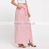 New Arrival Fashion Design Belted Button Up Pinstripe Skirt Women High Waist A Line Maxi Skirt thumbnail-3