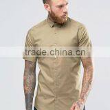 Plus Size Short Sleeve Point Collar Mens Pre-Shrunk 97% Cotton 3% Elastane Breathable Slim Fit Casual Khaki Solid Color Shirts thumbnail-1