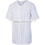 Youth Pinstripe Full Button Baseball Jersey Custom Pad Print Label Tee 100% Polyester Smooth Pinstripe Knit Shirt thumbnail-4