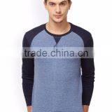 Men Blue Solid Round Neck Gym T-Shirt Waist Length Tee Long Raglan Sleeves Male Cotton Sport Tee Solid Custom Color thumbnail-2