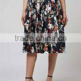 Hot Sale Women Floral Print Satin Pleated Skirts Maxi Cutout Empire Waist Fashion Skirts thumbnail-5