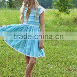 Girls Remake Boutique Back To School Blue Striped Dress 100 % Cotton Lace Dress thumbnail-1