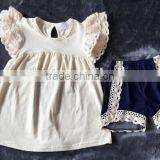 Boya New Arrive Summer Cream Yellow Cotton Lace Flutter Set Girl Clothing Remake Baby Outfits Giggle Moon Girls Sets thumbnail-3
