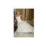 a Line Wedding Dress Strapless Floor Length Taffeta Netting White thumbnail-1