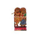 Hand Carved Wooden Radha Krishna Figure Indian Art thumbnail-1