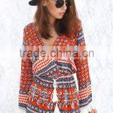 Lace Hem Decorate Printing Long Sleeve Jumpsuits for Women 2015 thumbnail-1