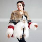 SJ045-01 China Glossy Sumptuous Raccoon Knitted Fur Coats/Women Coats With Out Lining/Multicolor Fur Coats thumbnail-2
