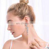 Vintage Long Silver Earrings for Women Crystal Leaf Wedding Earrings for Brides Big Party Earrings thumbnail-1