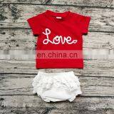 2019 New Summer Outfits Red Love Tshirt & White Bloomers Shorts 2pc Set Valentine's Day