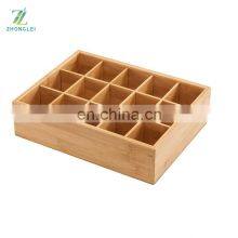 Closet Drawer Organizer,Drawer Divider and Storage Box for Ties Bras Briefs Socks, Compartments of 15, Bamboo thumbnail-2