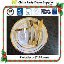 Food Safe Rose Gold Silver Coated Disposable Dinnerware Plastic Cutlery Tableware Set Party Table Decoration Plastic Cups Plate Forks Knives Spoons Napkins thumbnail-2