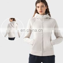 Fleece Zip Up Sleeve Sports Jackets For Women Winter Outdoors Fitness Warm Hoodies With Thumb Hole