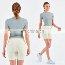 Women Ribbed Short Sleeve Slim Fit T-Shirt And Short Yoga Set Sport Fitness Suit thumbnail-3