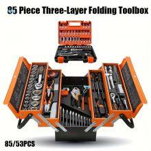 85-Piece Three-Layer Folding Toolbox, Multi-Function Hand Tool Set, Triple Stack Repair Kit for Home, Garage & Automotive Use thumbnail-1