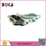 Antique Light Green Enamel Plated Rhinestone On Stem Branch Leaf Pin Brooch thumbnail-1