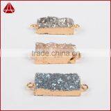 Natural Agate Titanium Druzy Bar Connector Gold Plated thumbnail-2