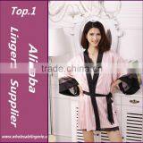 High Quality Soft Silk Lace Sexy Nightgown Summer Nightdress Pink Casual Sleepwear Sling Lingerie Dress Robe Set thumbnail-1