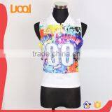 Stand Collar Sleeveless Colorful Printing Blouse Tops With Button