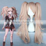 Quality Girls Long Curly Pink Manga Super Danganronpa 2 Cosplay Junko Enoshima Wig Ponytails