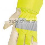 Hi Vis Yellow Leather Rigger Gloves Mens Gauntlets Safety Work