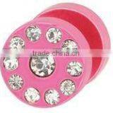 Pink Steel Fake Plug With Crystal Stone