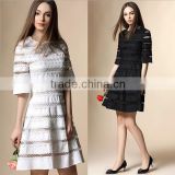 2016 top quality adult lady girls party dress,cotton hollow out embroidered women dress