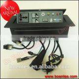 Conference Table Conceal Socket for Desktop Button Pop Up Power Socket Box With VGA/HDMI Wires Connected Plug thumbnail-2