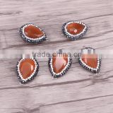 Water Drop Orange Cat Eye Stone Connectors, Pave Rhinestone Crystal Jewelry Gemstone Charm Beads For Jewelry Making
