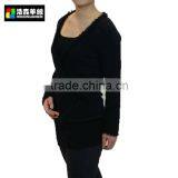 Fringe Trim Cashmere Women Knitted Sweater, Women Black Knitting Pattern Sweater thumbnail-3