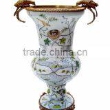 Elegant Design Huge Ceramic Prize Cup With Bronze Bird's Handles, Elegant Blue and White Painting Porcelain Trophy Vase thumbnail-1