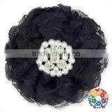 Black Chiffon Lace Crystal Rhinestone Hair Head Flowers Wholesale Cheap Rhinestone Center Flower thumbnail-1