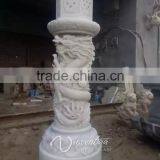 Garden Decoration Stone Pillar White Marble Dragon Columns for Sale thumbnail-2