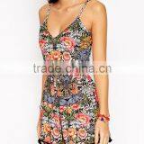 2015 China Factory OEM ODM Fashionable Customized Cami Romper in Scarf Print With Pom Hem thumbnail-3