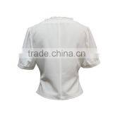 V-neck Short Sleeve Plain White Choli Blouse Designs With Frilled Collar thumbnail-2