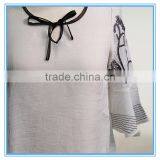 Woman Flared Sleeve Embroidery Tie Neck Cotton Fabric Casual Blouse Designs thumbnail-2