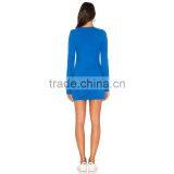 Royal Blue Crew Neck Long Sleeves Fitted Knitted Short Dress thumbnail-6