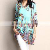 2016 New Women Tops With Aqua & Red Swirl Empire-Waist Tunic Women Blouse Women Clothing GD90426-34 thumbnail-1