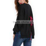 Women Black Contrast Bowknot Dip Back Split Side Sweatshirt thumbnail-3