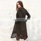 Fashion Lapel Design Khaki Lace Spliced Long Women Trench Coat thumbnail-3