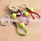 Custom Sport Key Holder Plastic Tennis Ball Keyring Metal 3d Mini Tennis and Tennis Racket Keychain for Club Game Gifts thumbnail-1