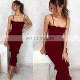 New Party Wear Ladies Solid Color Sexy Sling Skirt Pleated Banquet Elegant Women Long Dress thumbnail-6