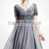 Autumn Style Elegant V-Neck Smooth Lace Short Sleeve Floor Length Evening Gown thumbnail-2