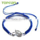 Topearl Jewelry High Quality Fashion 925 Sterling Silver Beads Swan Charm Hand-knitted Bracelet 9SB10