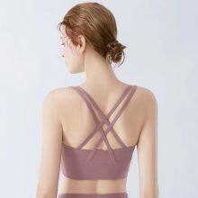 Yoga Workout Sports Bras for Women Criss Cross Back Medium Support Running Bra With Removable Cups thumbnail-5