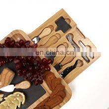 Organic Charcuterie Platter Cutlery Natural Bamboo Cutting Cheese Board With 2 Drawers & Knife Gift Set Serving Tray thumbnail-5