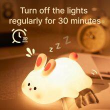 Rechargeable Led Soft Touch Nursery Lamp Bunny Rabbit Silicone Night Light For Kids Light Up Silicone Animal Night Light thumbnail-4
